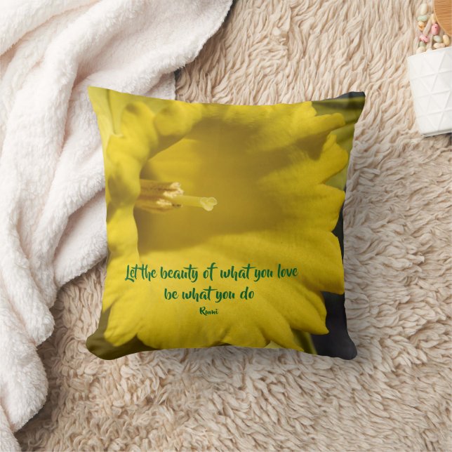 Do What You Love Daffodil Inspirational Rumi Quote Throw Pillow (Blanket)