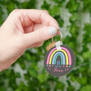 "DO WHAT YOU LOVE"QUOTE RETRO BOHO RAINBOW ROUND  KEYCHAIN