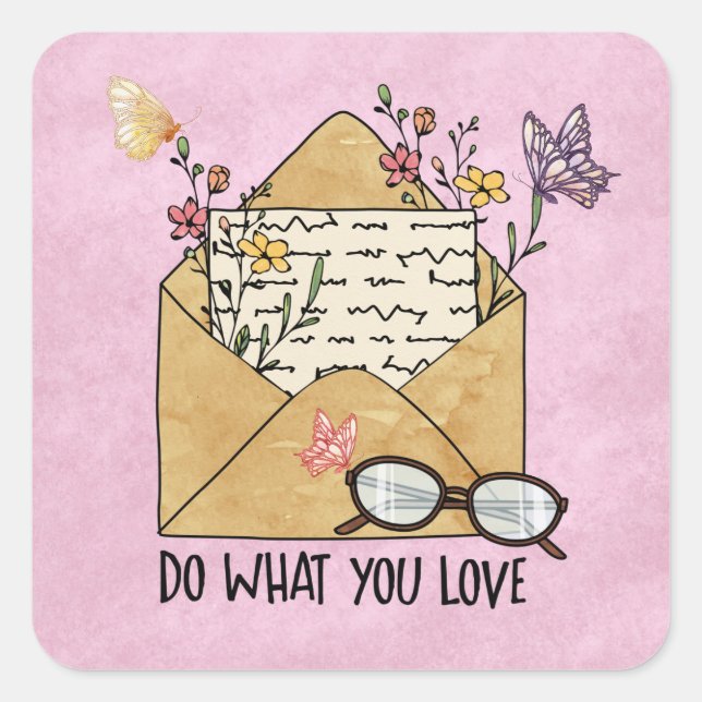 Do what you love wildflowers butterflies glasses square sticker (Front)