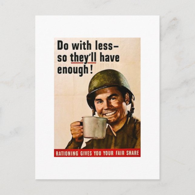 Do With Less Vintage WWII Rationing Postcard (Front)