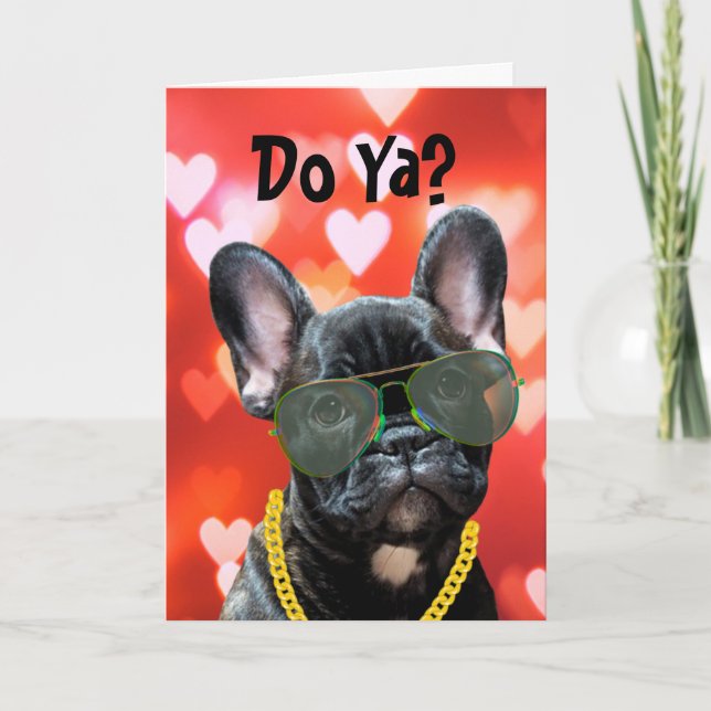 Do Ya? French Kiss? Valentine Dog Vibing Card (Front)