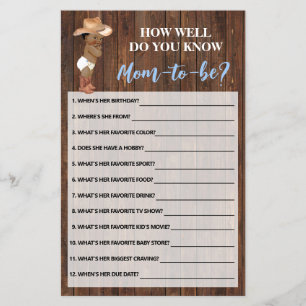 Do You Know Mom AA Cowboy Shower Game Card Flyer