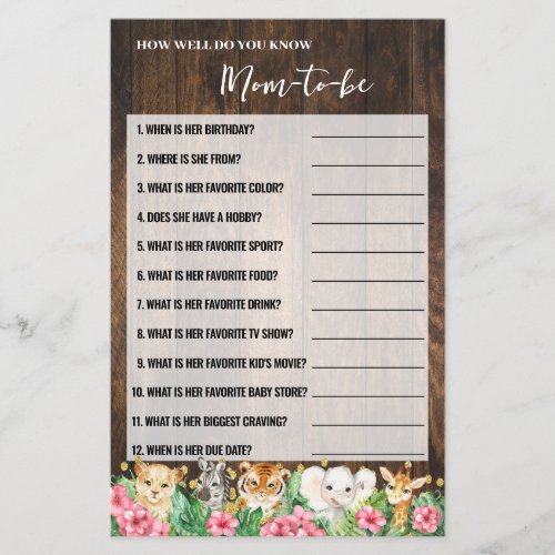 Do You Know Mom Pink Rustic Safari Shower Game