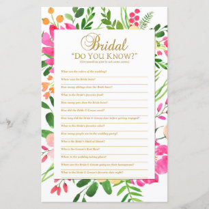 Do You Know Shower Game, Bridal Shower Game