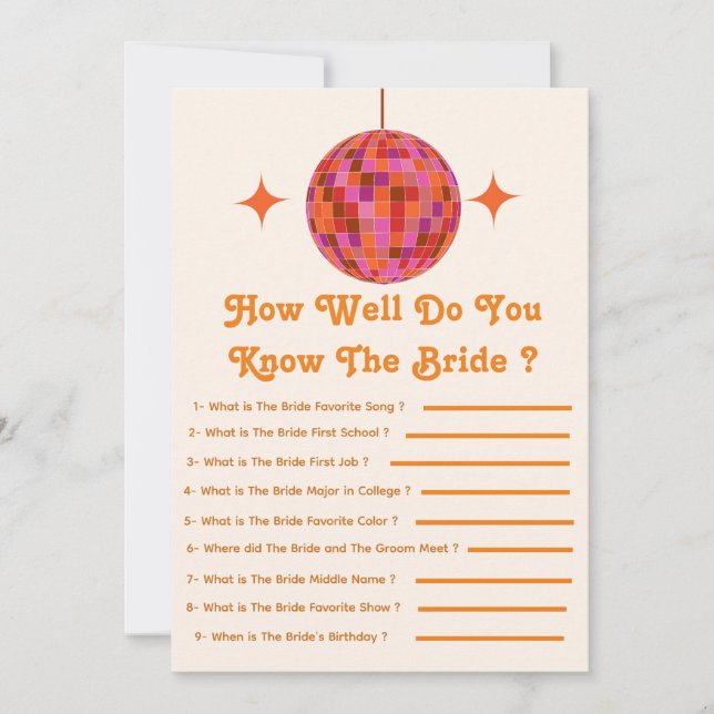 Do You Know The Bride Disco Bachelorette Game  Announcement (Front)
