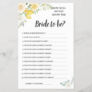 Do you know the Bride Lemon&Roses Shower Game Card Flyer