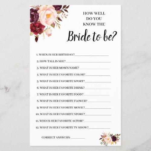 Do you know the Bride Marsala Shower Game Card Flyer