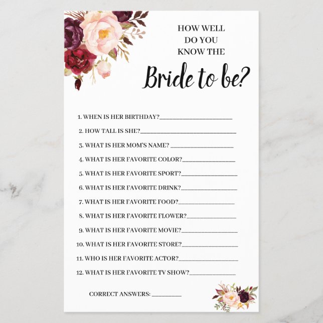 Do you know the Bride Marsala Shower Game Card Flyer (Front)