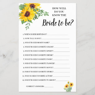 Do you know the Bride Sunflowers Shower Game Card Flyer
