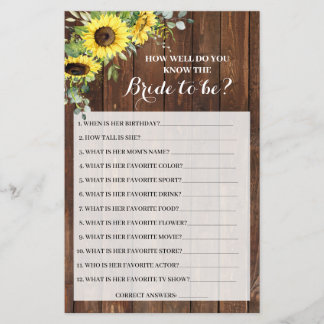 Do you know the Bride Sunflowers Shower Game Card Flyer