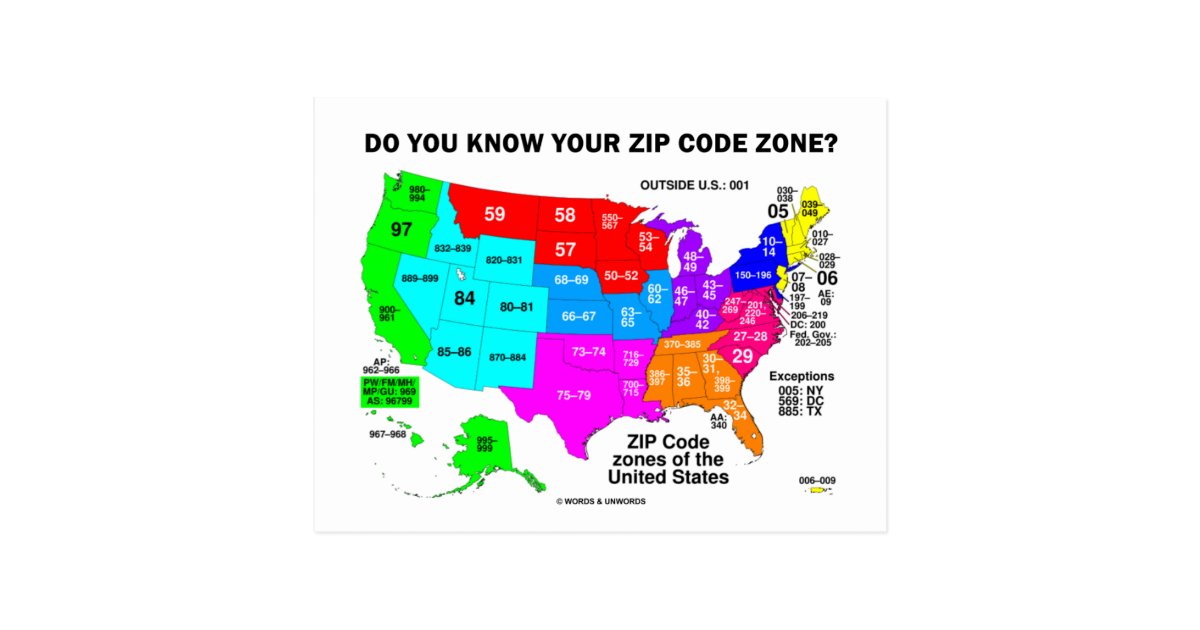 Do You Know Your Zip Code Zone Us Map Postcard Zazzle Com Do You Know Your Zip Code Zone Us Map Postcard Zazzle Com