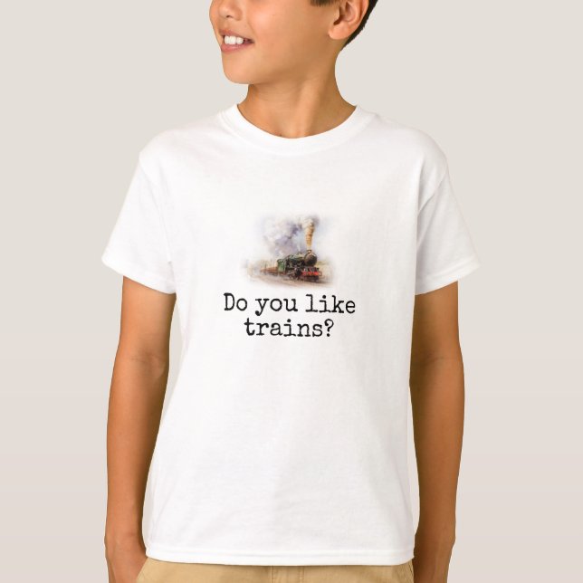 "Do you like trains?" Kid's T-Shirt (Front)