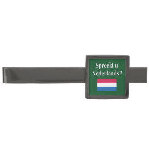 Do you speak Dutch? in Dutch. Flag Gunmetal Finish Tie Clip