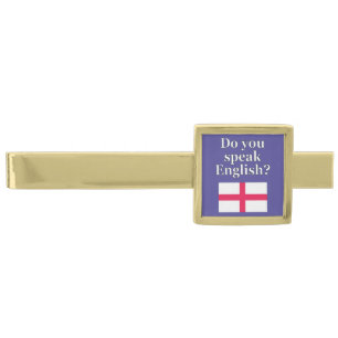 "Do you speak English?" in English. Flag Gold Finish Tie Bar