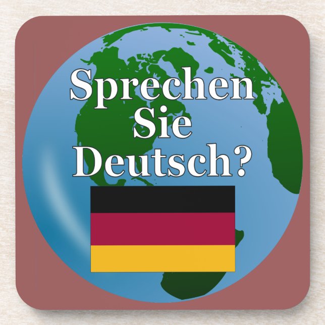 Do you speak German? in German. Flag & globe Beverage Coaster (Front)