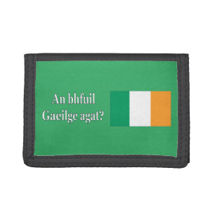 Do you speak Irish? in Irish. Flag wf Tri-fold Wallet