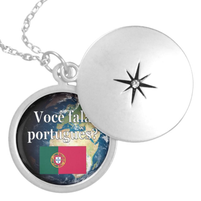 Do you speak Portuguese? Portuguese. Flag & Earth Locket Necklace (Front)