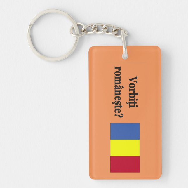 Do you speak Romanian? in Romanian. Flag bf Keychain (Front)