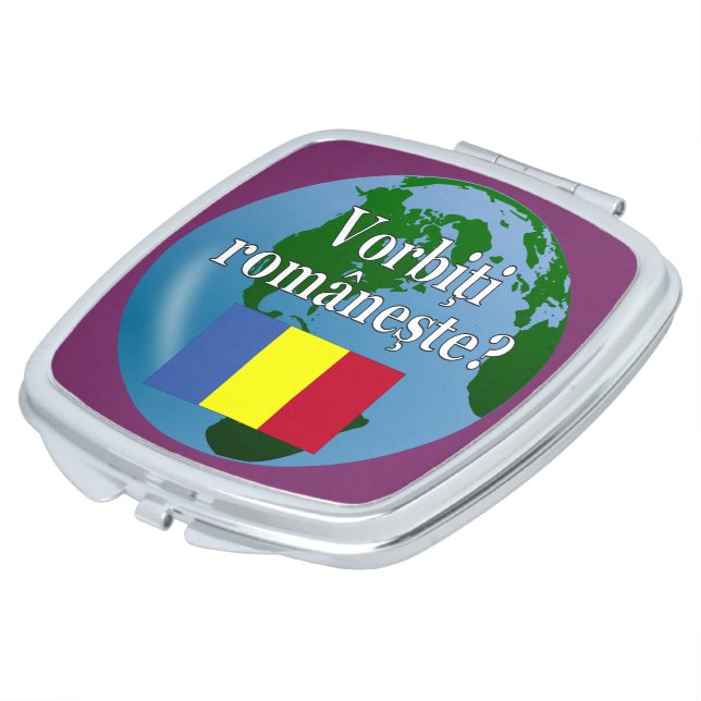 Do you speak Romanian? in Romanian. Flag & globe Compact Mirror (Turned)