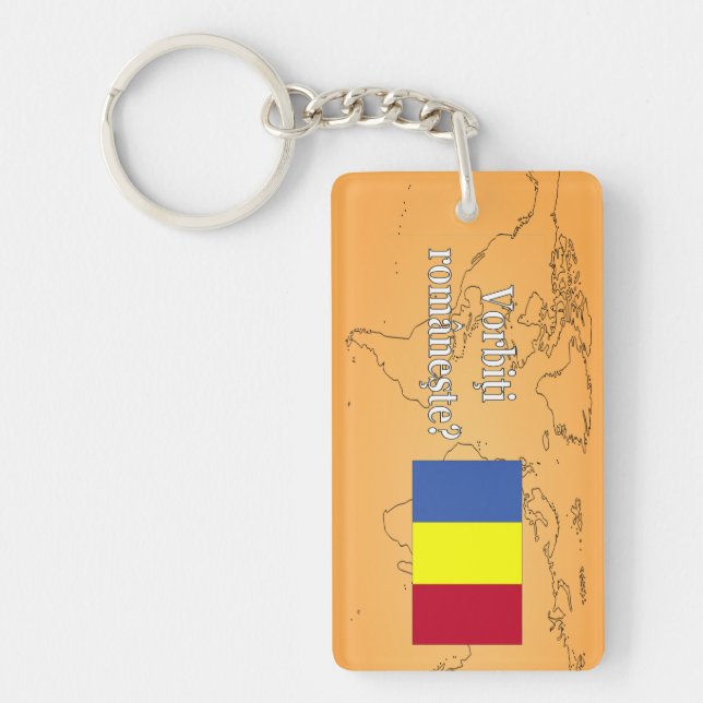 Do you speak Romanian? in Romanian. Flag wf Keychain (Front)