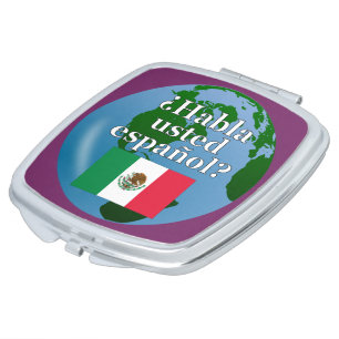 Do you speak Spanish? in Spanish. Flag & globe Vanity Mirror