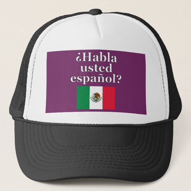 Do you speak Spanish? in Spanish. Flag Trucker Hat (Front)