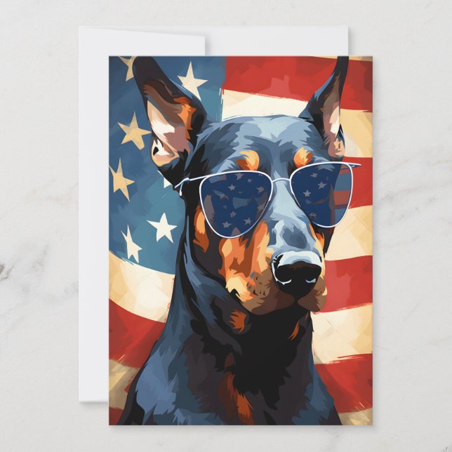 Doberman 4th of July Independence day Holiday Card (Front)