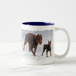 Doberman and Min Pin - LOOK! A Mini Me! Two-Tone Coffee Mug