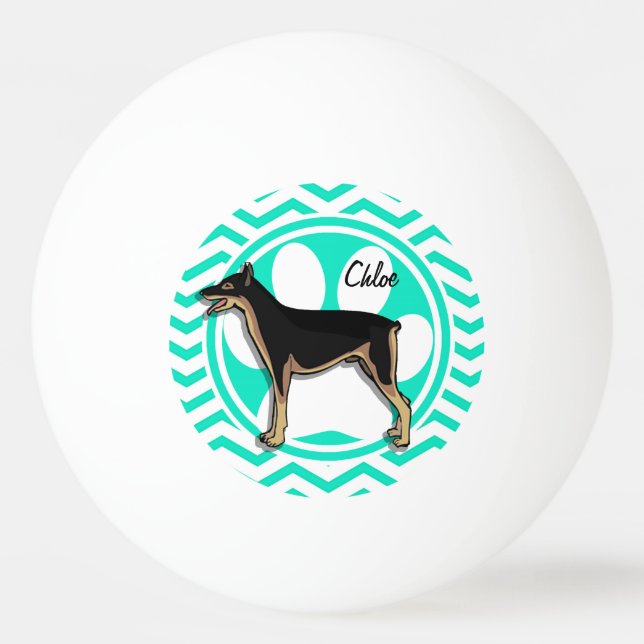 Doberman; Aqua Green Chevron Ping-Pong Ball (Front)
