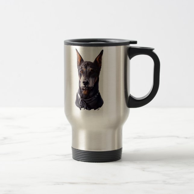 Doberman Art Gifts Personalized Doberman Pinscher Travel Mug (Right)