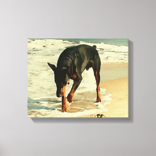 Doberman at the Beach Painting Image Canvas Print