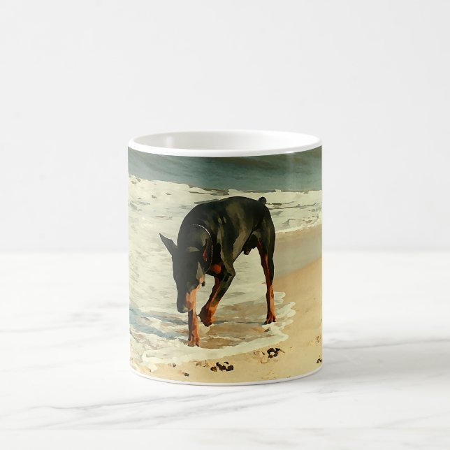 Doberman at the Beach Painting Image Coffee Mug (Center)