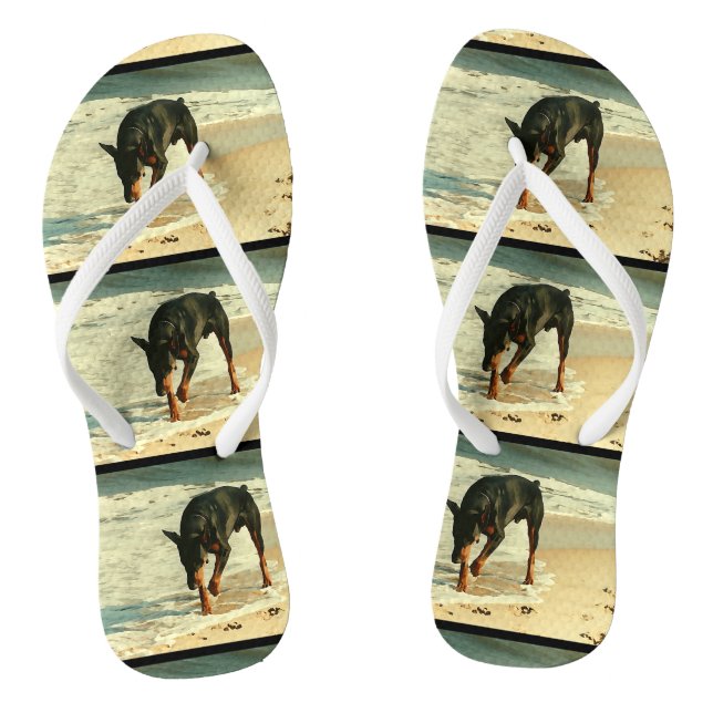 Doberman at the Beach Painting Image Flip Flops (Footbed)