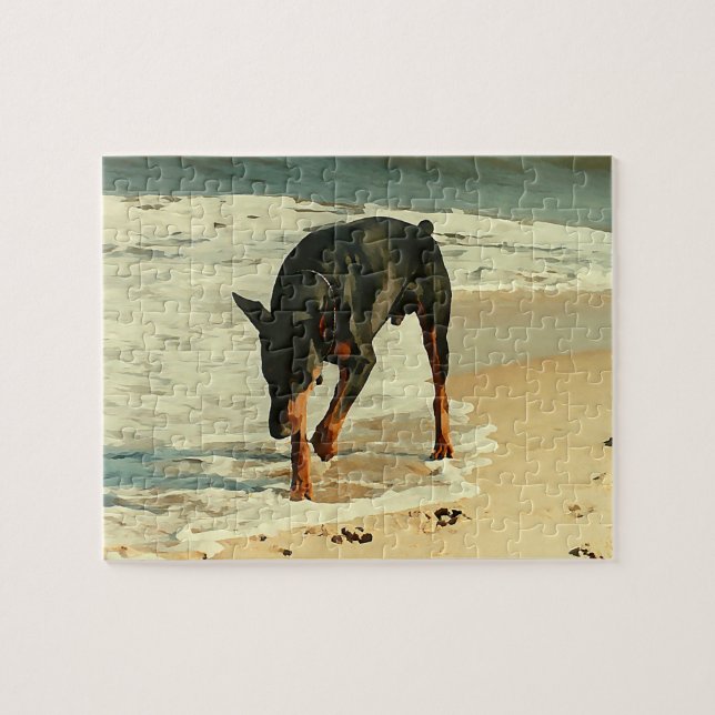 Doberman at the Beach Painting Image Jigsaw Puzzle (Horizontal)