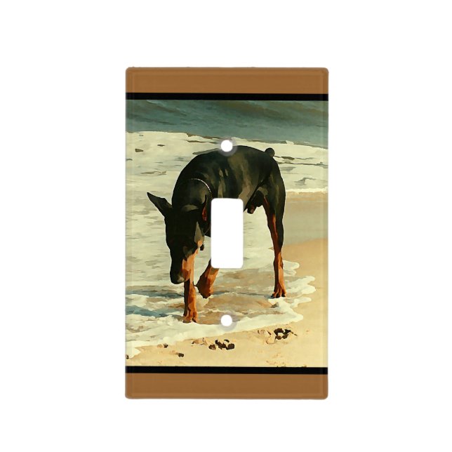 Doberman at the Beach Painting Image Light Switch Cover (Front)
