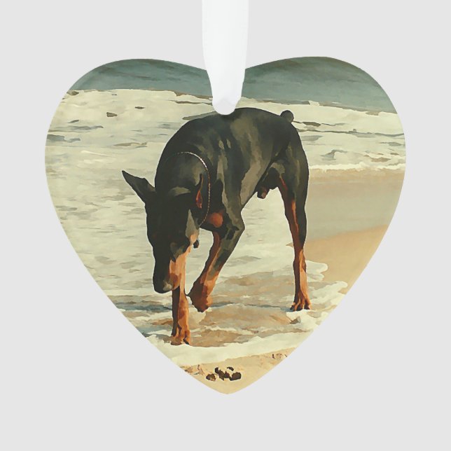 Doberman at the Beach Painting Image Ornament (Front)