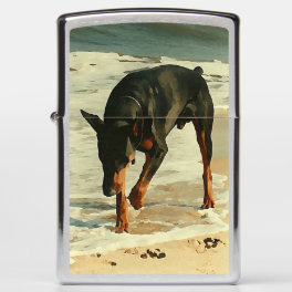 Doberman at the Beach Painting Image Zippo Lighter