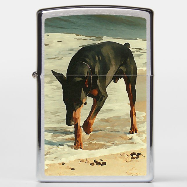Doberman at the Beach Painting Image Zippo Lighter (Front)
