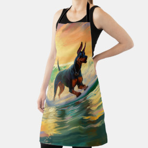 Doberman Beach Surfing Painting Apron