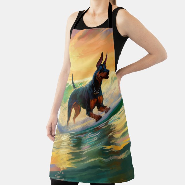 Doberman Beach Surfing Painting Apron (Insitu)