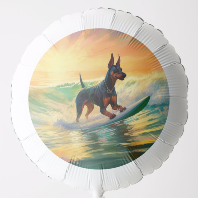 Doberman Beach Surfing Painting Balloon (Front)
