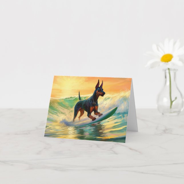 Doberman Beach Surfing Painting Card (Small Plant)