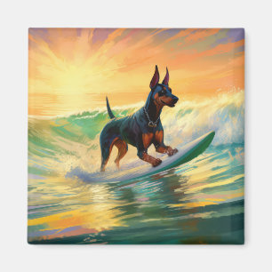 Doberman Beach Surfing Painting Magnet
