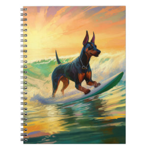 Doberman Beach Surfing Painting Notebook