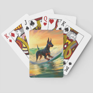 Doberman Beach Surfing Painting Poker Cards