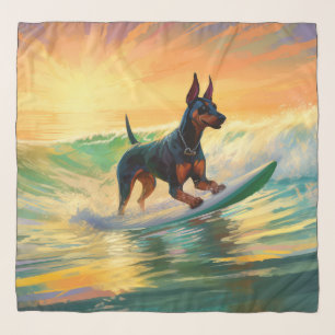 Doberman Beach Surfing Painting Scarf