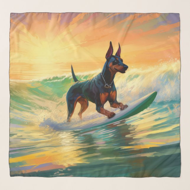 Doberman Beach Surfing Painting Scarf (Front)