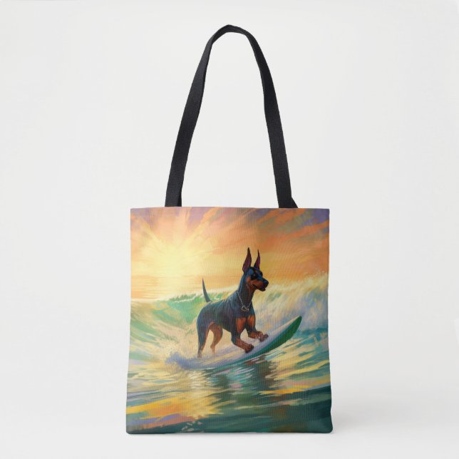 Doberman Beach Surfing Painting Tote Bag (Front)
