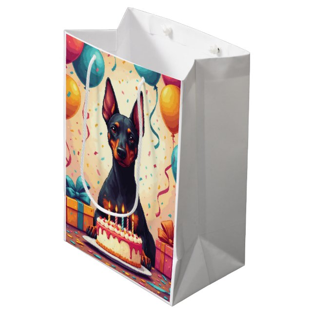 Doberman Birthday Celebration Medium Gift Bag (Front Angled)