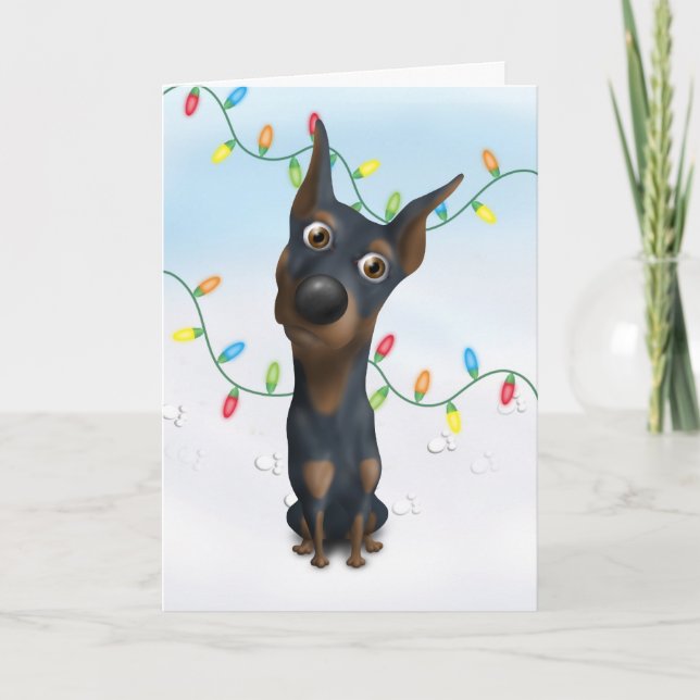 Doberman (Black & Tan) Christmas DOB1 Holiday Card (Front)